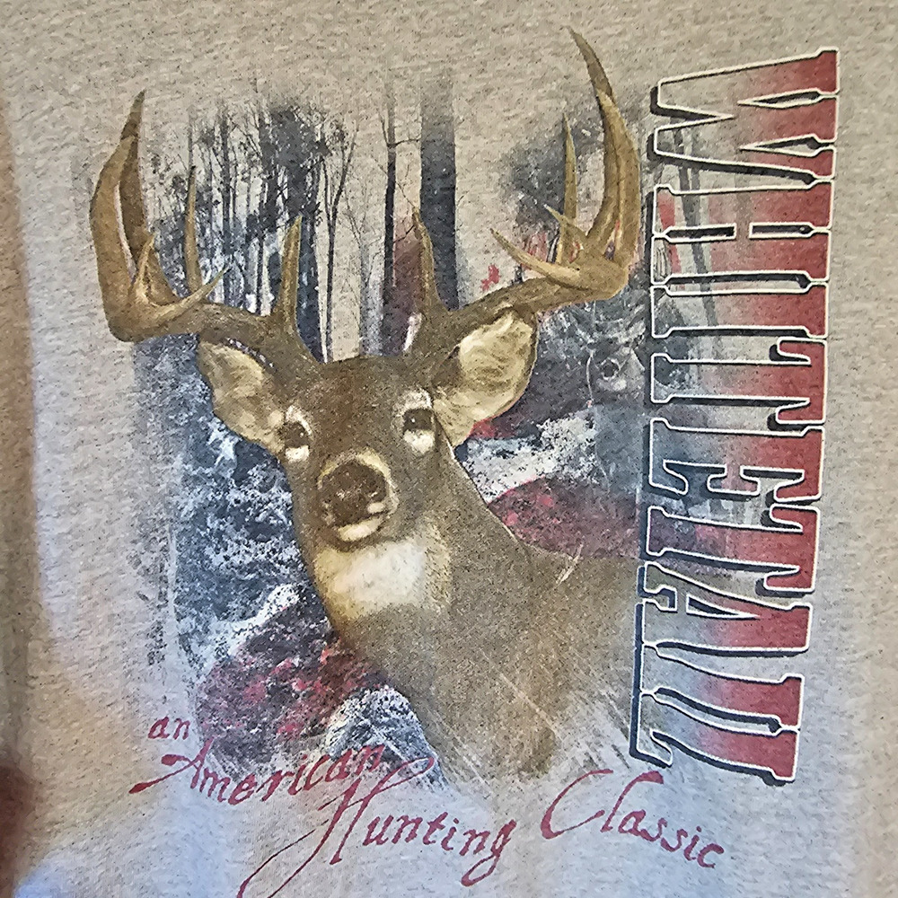 Mossy Oak XL Whitetail Deer Hunting T Shirt American Flag Buck Graphic Gray